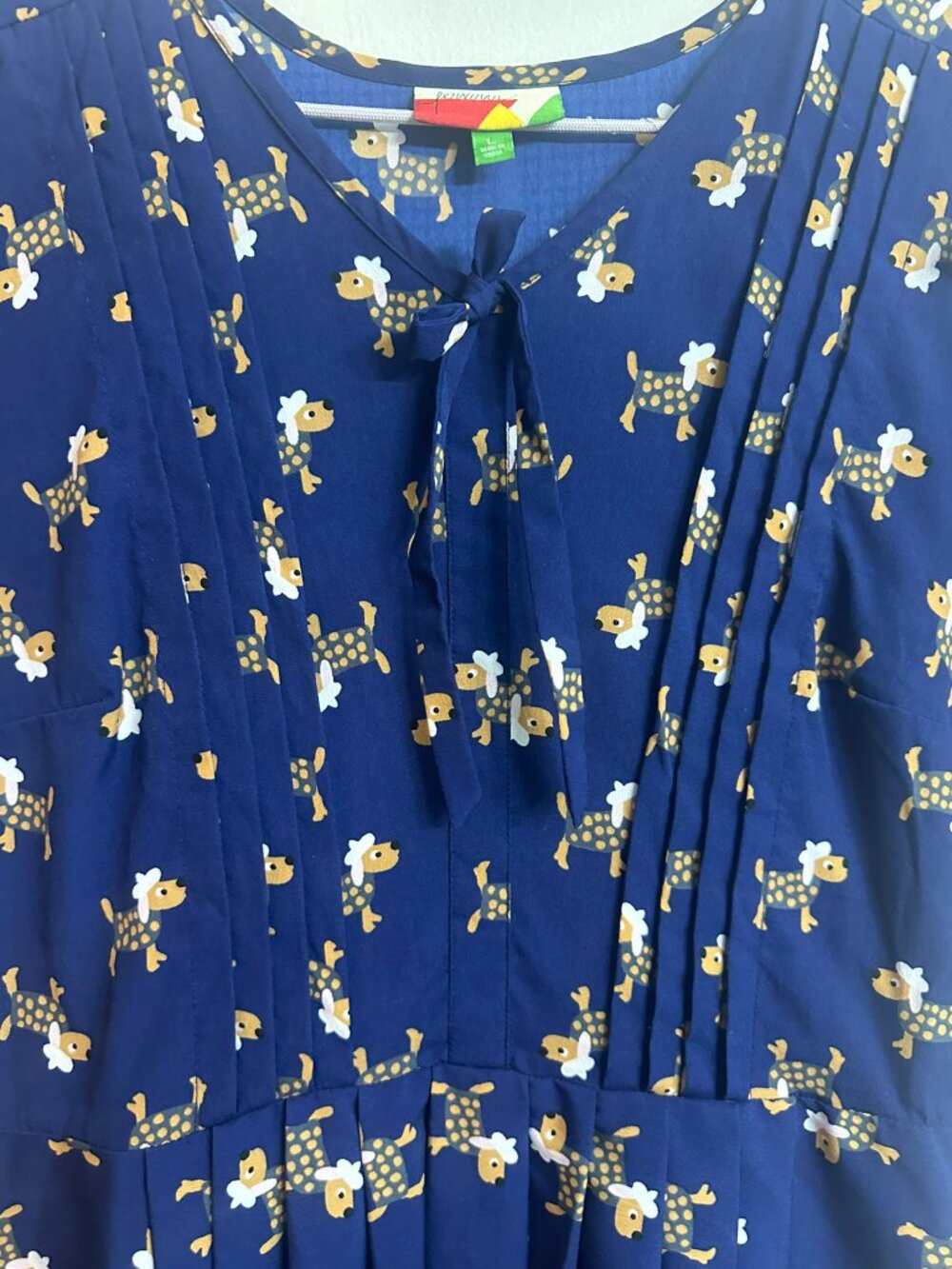 ModCloth Fervour Parisian Dog Print Dress Blue Large Novelty Retro A-Line - Picture 5 of 9